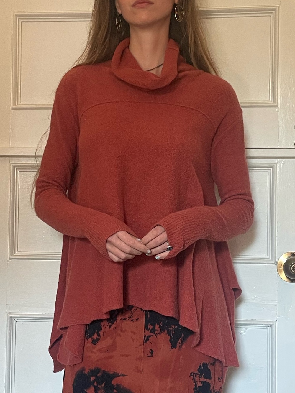 Free People cowl neck rust sweater size Small